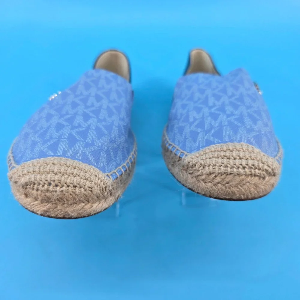 Michael Kors Kendrick Espadrille Flats Navy Blue Monogram Logo Slip On shoe 7.5M